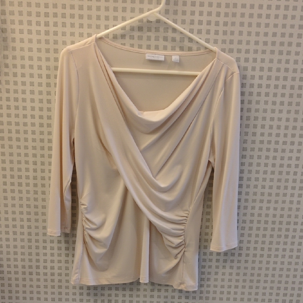 New York & Company Cream Drape Blouse